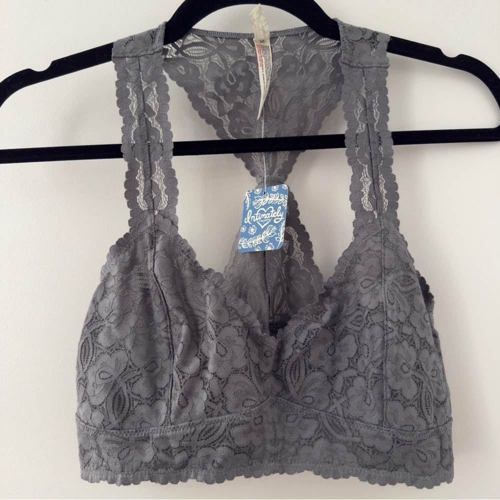 Free People Intimately Galloon Bralette Graphite Size Large L Lace Stretch Boho - Picture 2 of 7